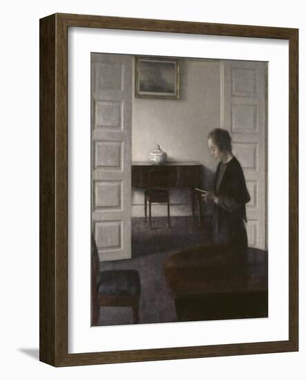 Interior with a Lady Reading, c.1900-Vilhelm Hammershoi-Framed Giclee Print