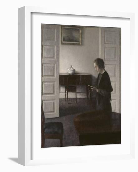 Interior with a Lady Reading, c.1900-Vilhelm Hammershoi-Framed Giclee Print