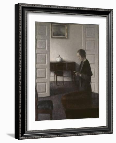 Interior with a Lady Reading, c.1900-Vilhelm Hammershoi-Framed Giclee Print