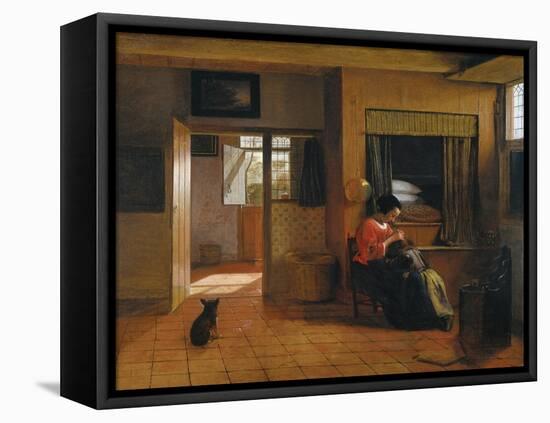 Interior with a Mother Delousing Her Child's Hair (A Mother's Dut), 1659-1660-Pieter de Hooch-Framed Premier Image Canvas