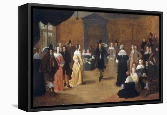 Interior with a Music Party and an Elegant Couple Dancing-Hieronymus Janssens-Framed Premier Image Canvas