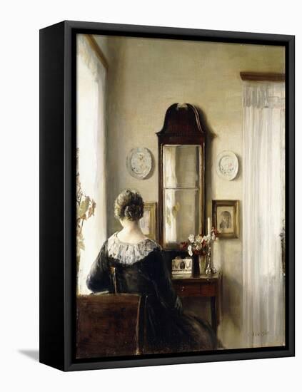 Interior with a Seated Woman by a Window-Carl Holsoe-Framed Premier Image Canvas