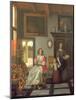 Interior with a Woman Knitting, a Serving Woman and a Child-Pieter de Hooch-Mounted Giclee Print