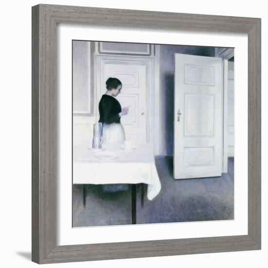 Interior with a Woman Reading a Letter, Strandgade 30-Vilhelm Hammershoi-Framed Giclee Print