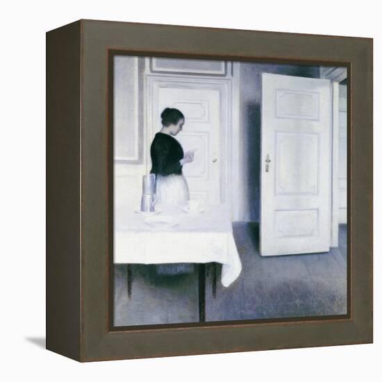 Interior with a Woman Reading a Letter, Strandgade 30-Vilhelm Hammershoi-Framed Premier Image Canvas