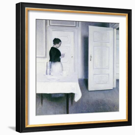 Interior with a Woman Reading a Letter, Strandgade 30-Vilhelm Hammershoi-Framed Giclee Print