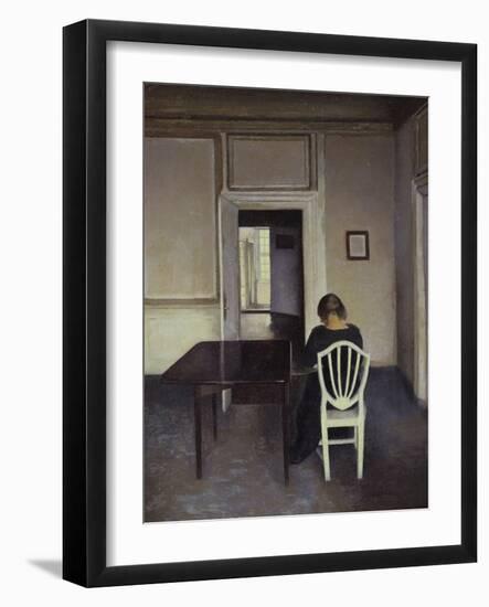 Interior with a Woman Seated on a White Chair-Vilhelm Hammershoi-Framed Giclee Print