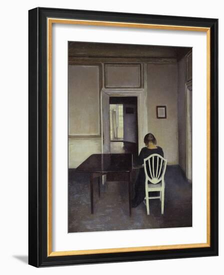 Interior with a Woman Seated on a White Chair-Vilhelm Hammershoi-Framed Giclee Print