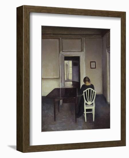 Interior with a Woman Seated on a White Chair-Vilhelm Hammershoi-Framed Giclee Print