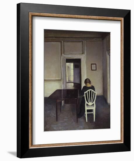 Interior with a Woman Seated on a White Chair-Vilhelm Hammershoi-Framed Giclee Print