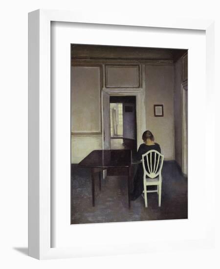 Interior with a Woman Seated on a White Chair-Vilhelm Hammershoi-Framed Giclee Print