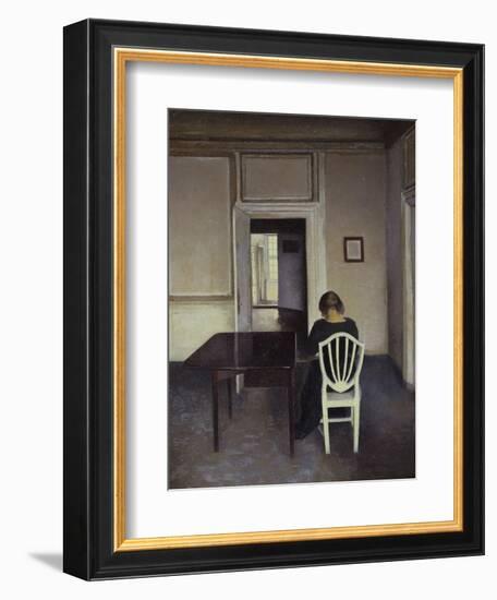 Interior with a Woman Seated on a White Chair-Vilhelm Hammershoi-Framed Giclee Print