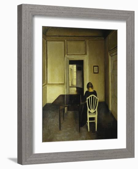 Interior with a Woman Seated on a White Chair-Vilhelm Hammershoi-Framed Giclee Print