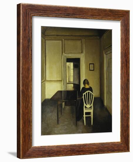 Interior with a Woman Seated on a White Chair-Vilhelm Hammershoi-Framed Giclee Print