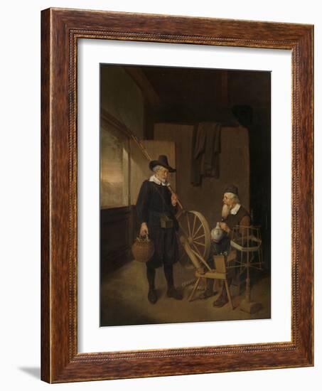 Interior with Fisherman and Man Beside a Bobbin and Spool-Quiringh Gerritsz van Brekelenkam-Framed Art Print