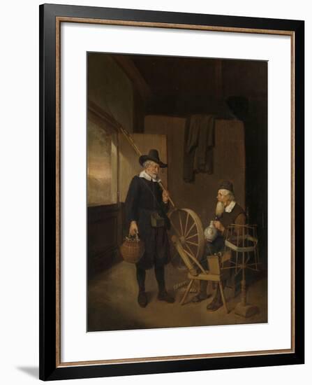 Interior with Fisherman and Man Beside a Bobbin and Spool-Quiringh Gerritsz van Brekelenkam-Framed Art Print