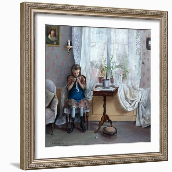 Interior with girl crocheting, 1883-Thorolf Holmboe-Framed Giclee Print