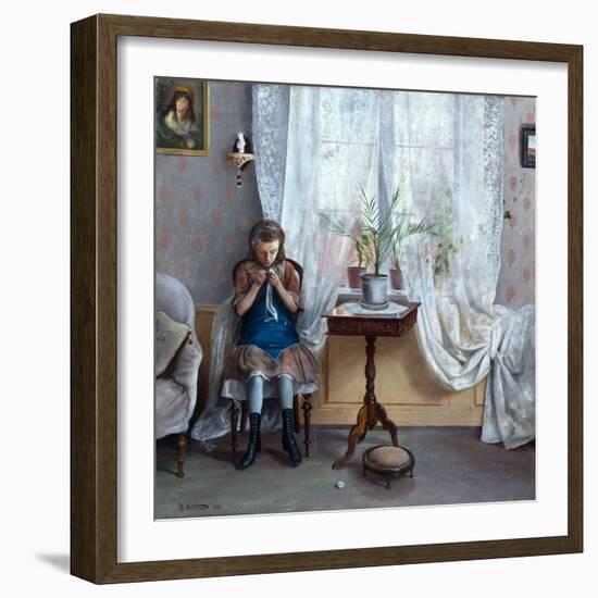 Interior with girl crocheting, 1883-Thorolf Holmboe-Framed Giclee Print