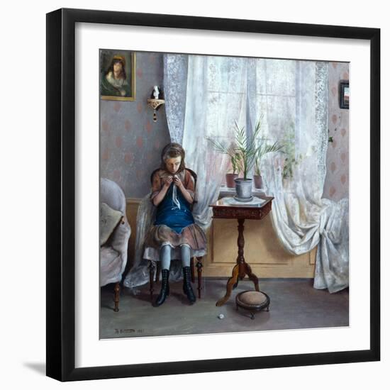 Interior with girl crocheting, 1883-Thorolf Holmboe-Framed Giclee Print