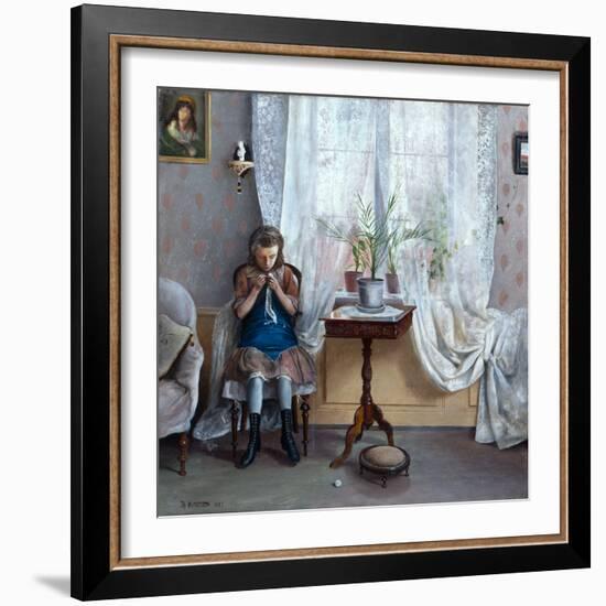 Interior with girl crocheting, 1883-Thorolf Holmboe-Framed Giclee Print