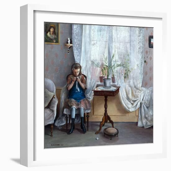 Interior with girl crocheting, 1883-Thorolf Holmboe-Framed Giclee Print