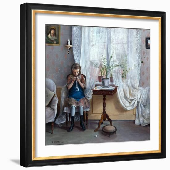 Interior with girl crocheting, 1883-Thorolf Holmboe-Framed Giclee Print