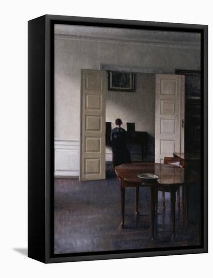 Interior with Ida Playing the Piano-Vilhelm Hammershoi-Framed Premier Image Canvas