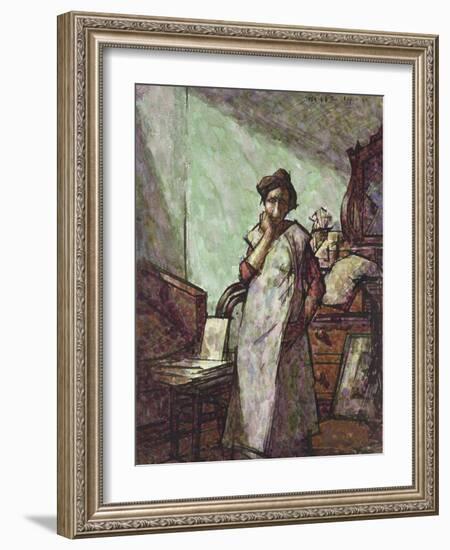 Interior with Mrs Mounter in an Overall, 1 December 1918 (Pen and Black Ink and Watercolour)-Harold Gilman-Framed Giclee Print