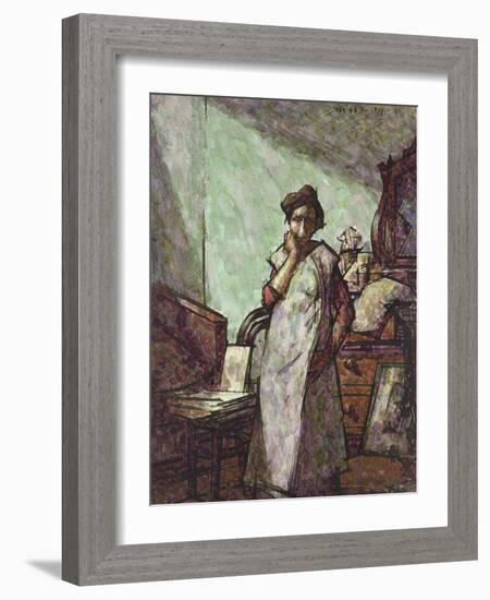 Interior with Mrs Mounter in an Overall, 1 December 1918 (Pen and Black Ink and Watercolour)-Harold Gilman-Framed Giclee Print