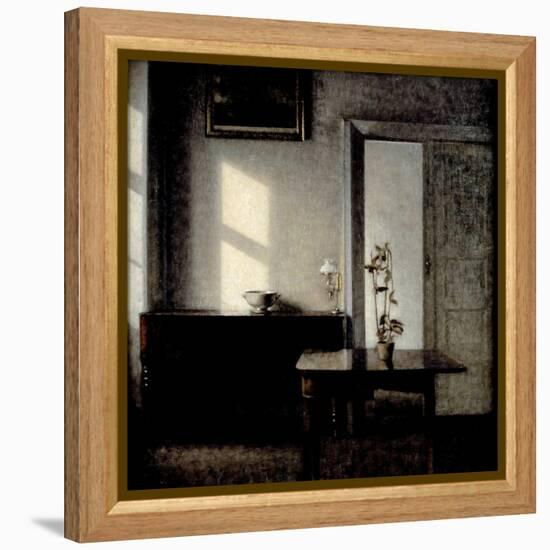 Interior with Potted Plant on Card Table, 1910-1911-Vilhelm Hammershoi-Framed Premier Image Canvas