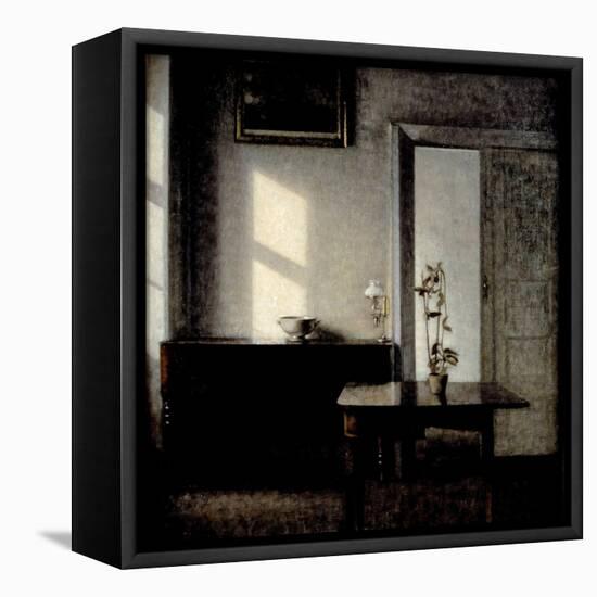 Interior with Potted Plant on Card Table, 1910-1911-Vilhelm Hammershoi-Framed Premier Image Canvas