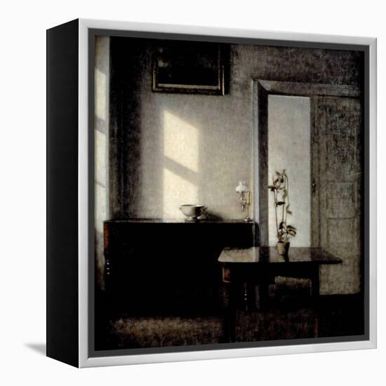 Interior with Potted Plant on Card Table, 1910-1911-Vilhelm Hammershoi-Framed Premier Image Canvas