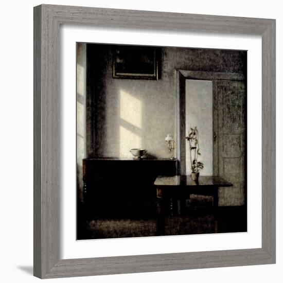 Interior with Potted Plant on Card Table, 1910-1911-Vilhelm Hammershoi-Framed Giclee Print