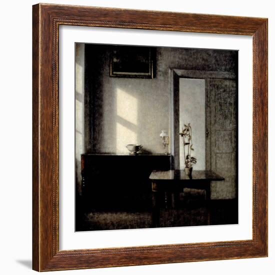 Interior with Potted Plant on Card Table, 1910-1911-Vilhelm Hammershoi-Framed Giclee Print