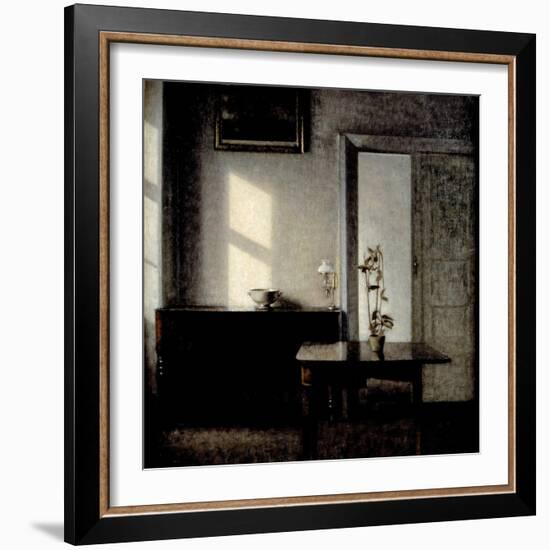 Interior with Potted Plant on Card Table, 1910-1911-Vilhelm Hammershoi-Framed Giclee Print