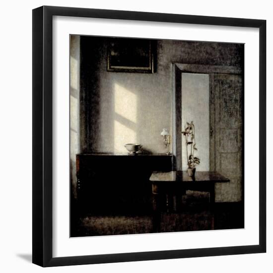 Interior with Potted Plant on Card Table, 1910-1911-Vilhelm Hammershoi-Framed Giclee Print