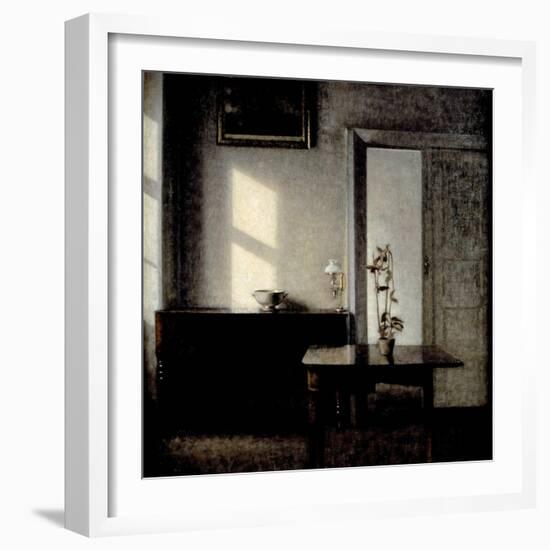 Interior with Potted Plant on Card Table, 1910-1911-Vilhelm Hammershoi-Framed Giclee Print