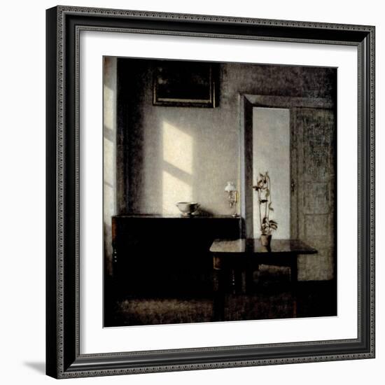 Interior with Potted Plant on Card Table, 1910-1911-Vilhelm Hammershoi-Framed Giclee Print