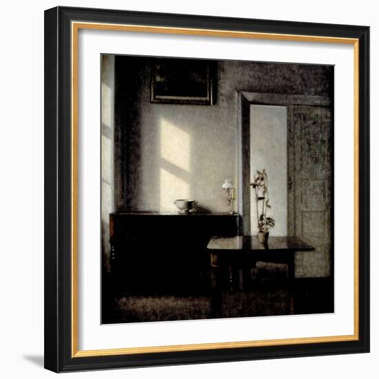 Interior with Potted Plant on Card Table, 1910-1911-Vilhelm Hammershoi-Framed Giclee Print