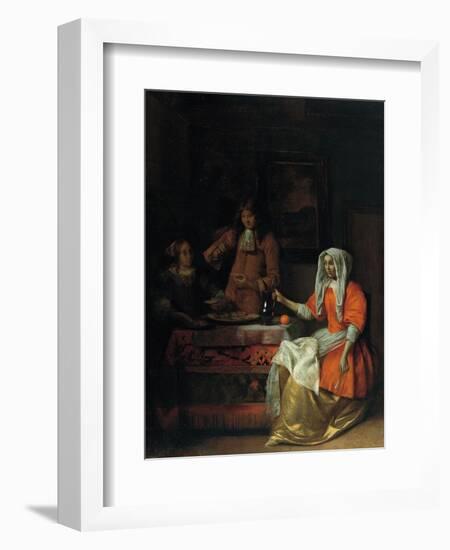 Interior with Two Women and a Man Drinking and Eating Oysters-Pieter de Hooch-Framed Giclee Print