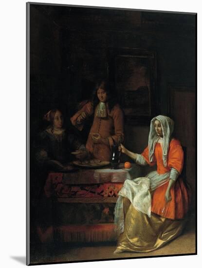 Interior with Two Women and a Man Drinking and Eating Oysters-Pieter de Hooch-Mounted Giclee Print