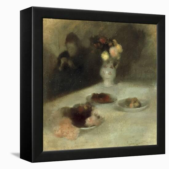 Interior with Woman Knitting-Eugene Carriere-Framed Premier Image Canvas