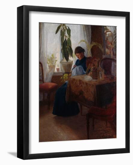 Interior with woman sewing-Harriet Backer-Framed Giclee Print