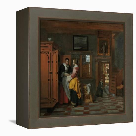 Interior with Women Beside a Linen Chest, 1663-Pieter de Hooch-Framed Premier Image Canvas