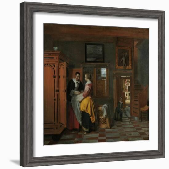 Interior with Women Beside a Linen Chest, 1663-Pieter de Hooch-Framed Giclee Print