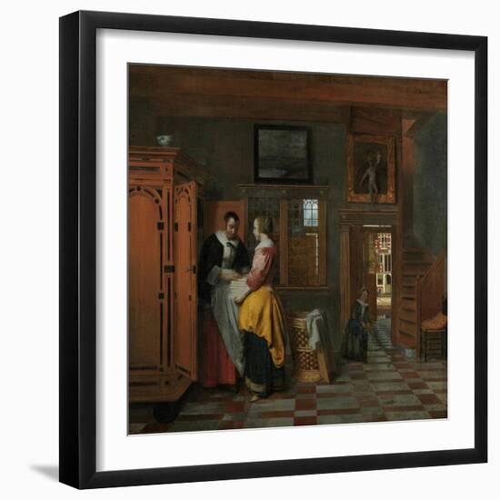 Interior with Women Beside a Linen Chest, 1663-Pieter de Hooch-Framed Giclee Print