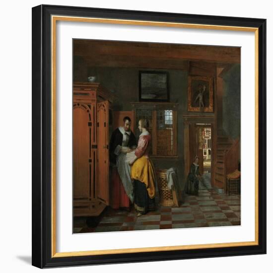 Interior with Women Beside a Linen Chest, 1663-Pieter de Hooch-Framed Giclee Print