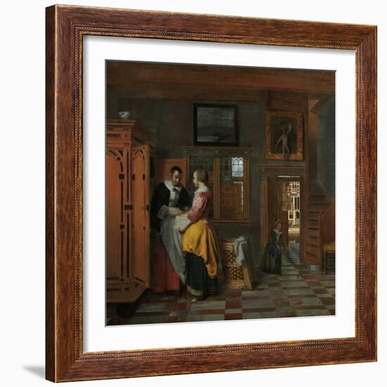 Interior with Women Beside a Linen Cupboard-Pieter de Hooch-Framed Art Print