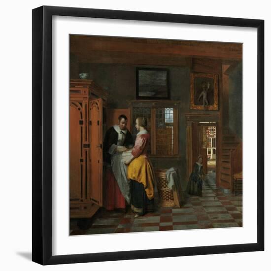 Interior with Women Beside a Linen Cupboard-Pieter de Hooch-Framed Art Print