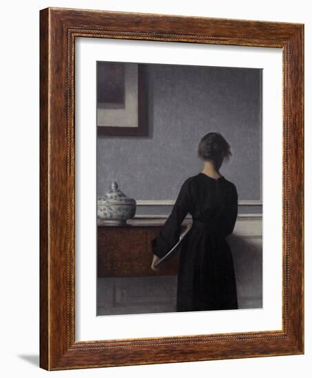 Interior with Young Woman from Behind-Vilhelm Hammershoi-Framed Giclee Print